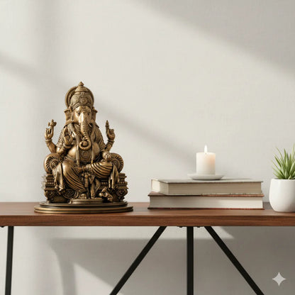 Lord Ganesha Idol for Home Decor – 6 Inch Antique Brass Ganesh Murti | Handmade Ganesha Idol for Home, Office & Mandir | Spiritual Gift by Kian Kart