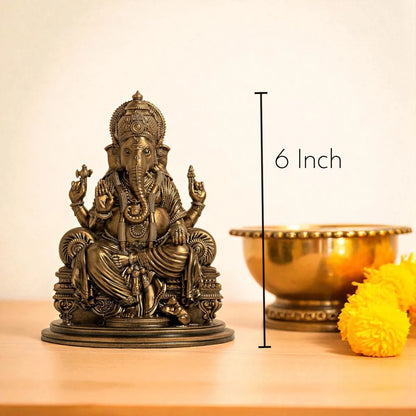 Lord Ganesha Idol for Home Decor – 6 Inch Antique Brass Ganesh Murti | Handmade Ganesha Idol for Home, Office & Mandir | Spiritual Gift by Kian Kart