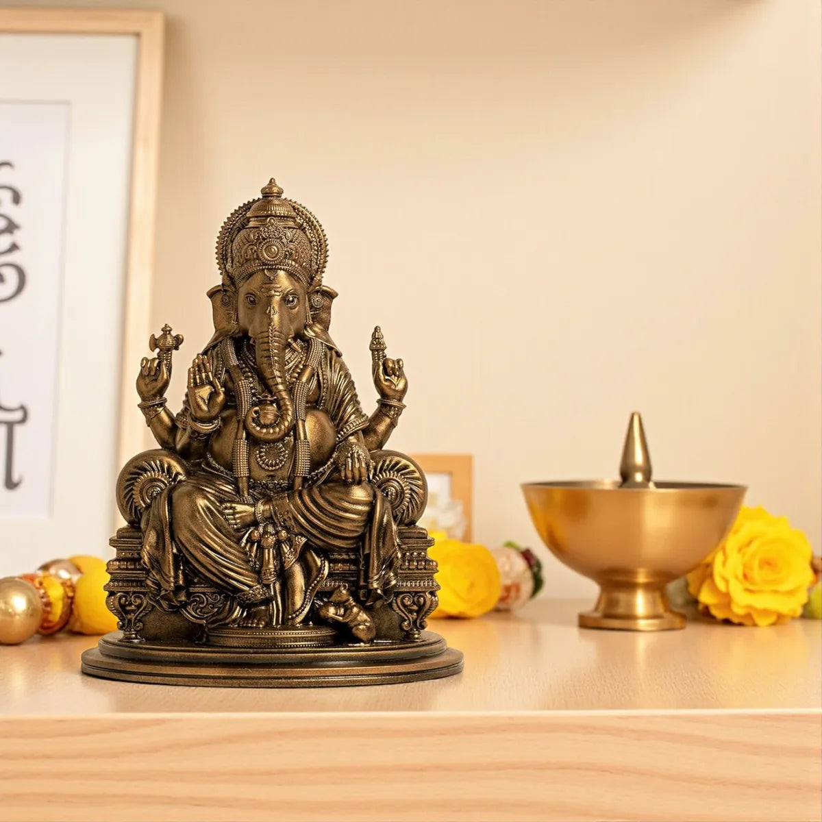 Lord Ganesha Idol for Home Decor – 6 Inch Antique Brass Ganesh Murti | Handmade Ganesha Idol for Home, Office & Mandir | Spiritual Gift by Kian Kart
